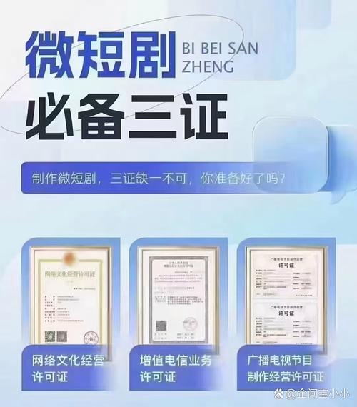 微短剧必备三证:网络文化经营许可证,增值电信业务许可证,广播电视